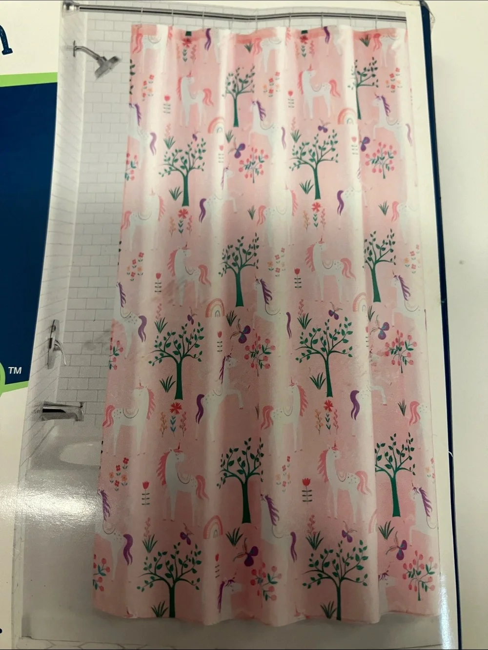 Your Zone Pink Unicorn Fabric Shower Curtain